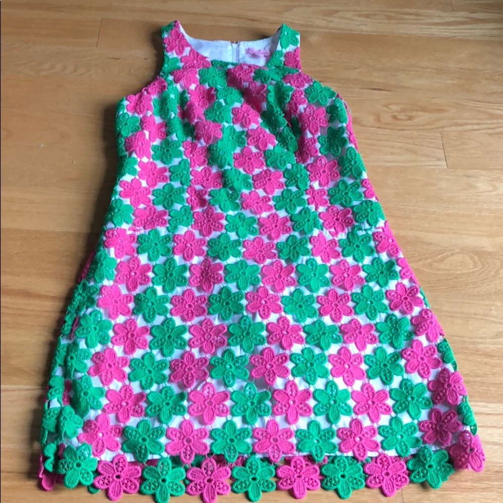 Size 4 pink and green shift mini dress EUC